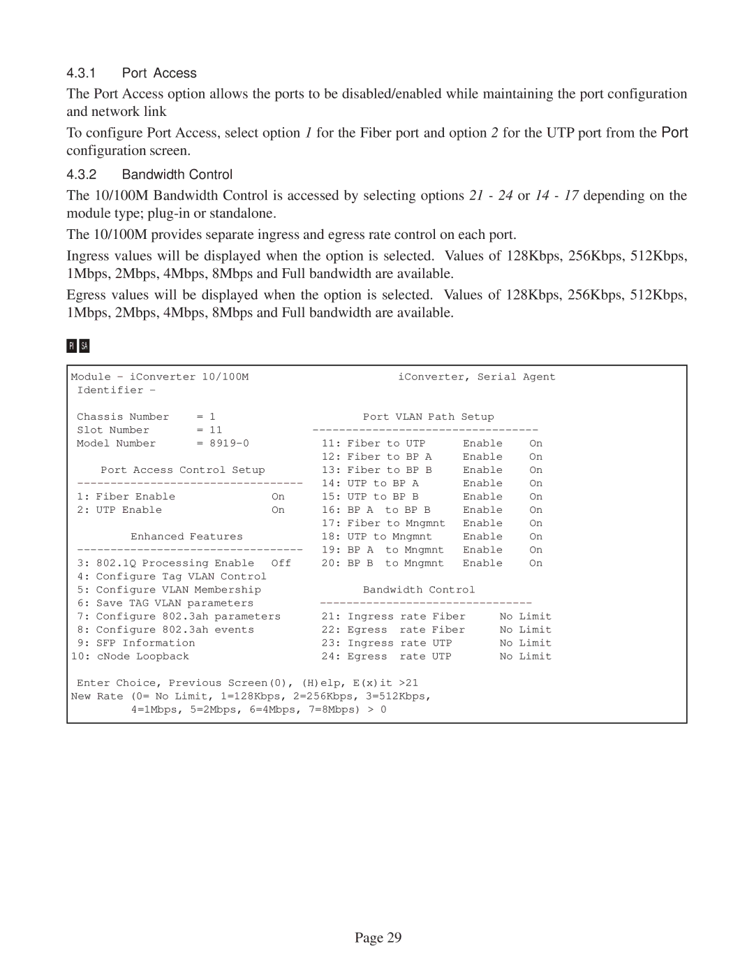 Omnitron Systems Technology 10/100M user manual Port Access 