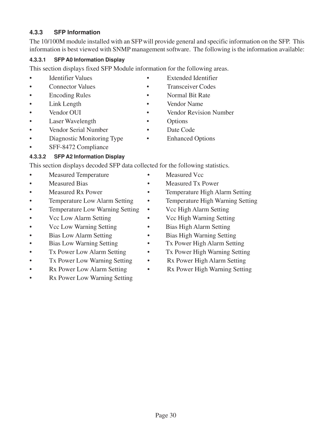 Omnitron Systems Technology 10/100M user manual SFP Information 