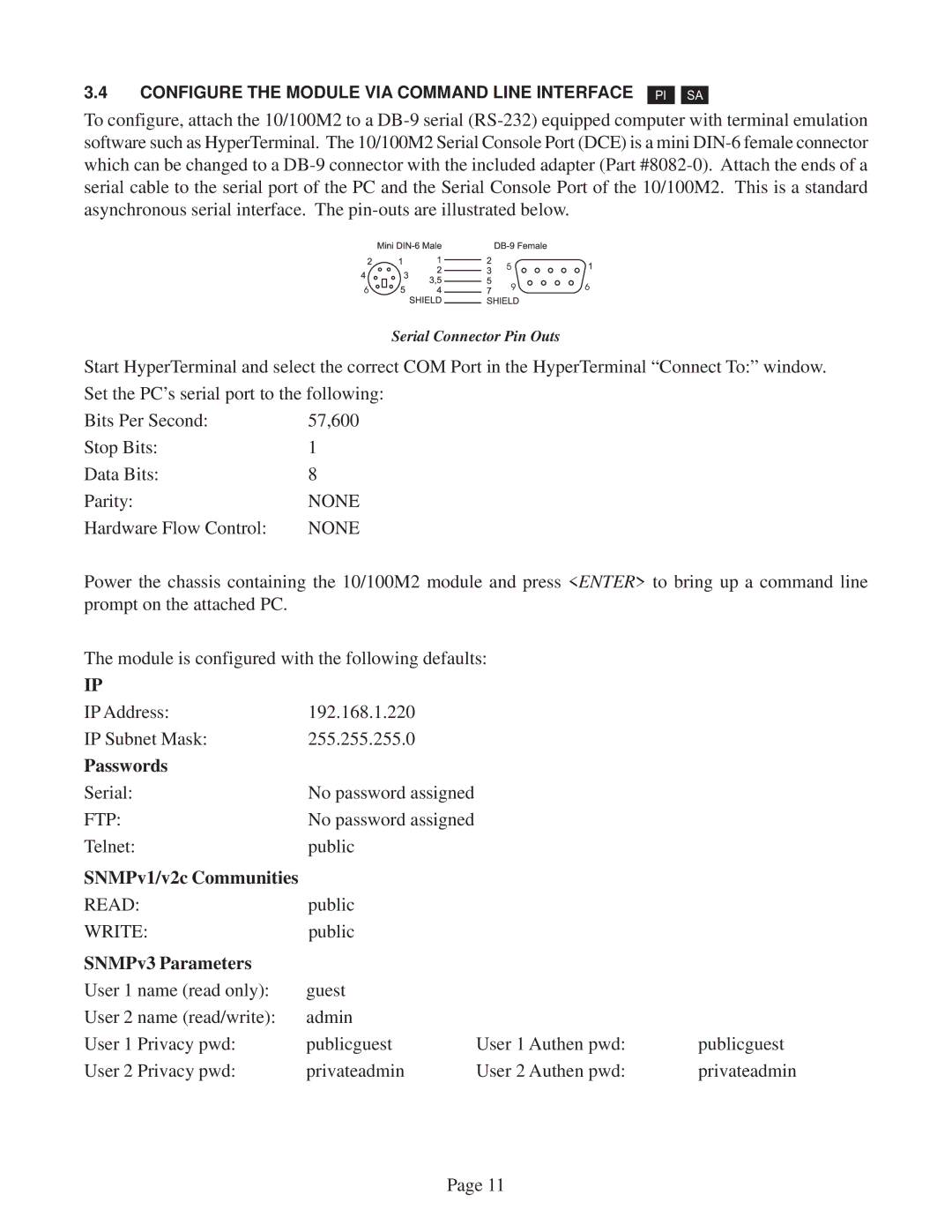 Omnitron Systems Technology 10/100M2 user manual Passwords 