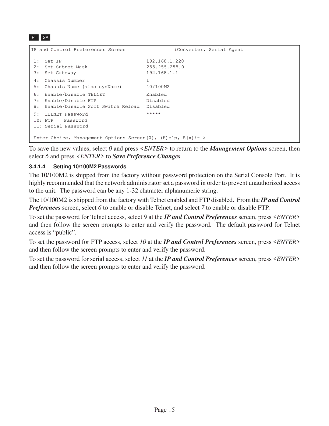 Omnitron Systems Technology user manual Setting 10/100M2 Passwords 