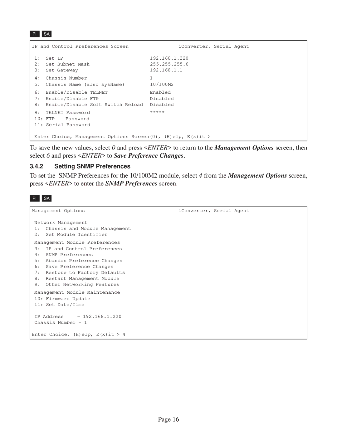 Omnitron Systems Technology 10/100M2 user manual Setting Snmp Preferences 