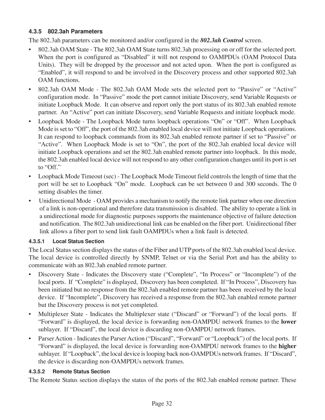 Omnitron Systems Technology 10/100M2 user manual 5 802.3ah Parameters 