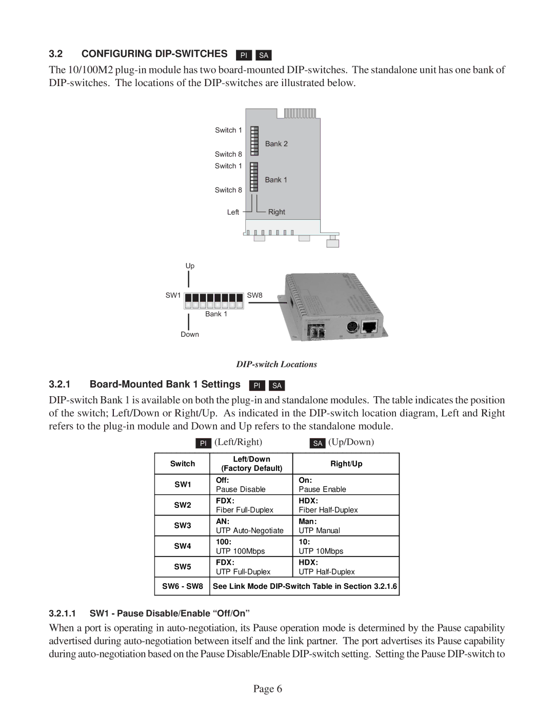 Omnitron Systems Technology 10/100M2 user manual Configuring DIP-SWITCHES 