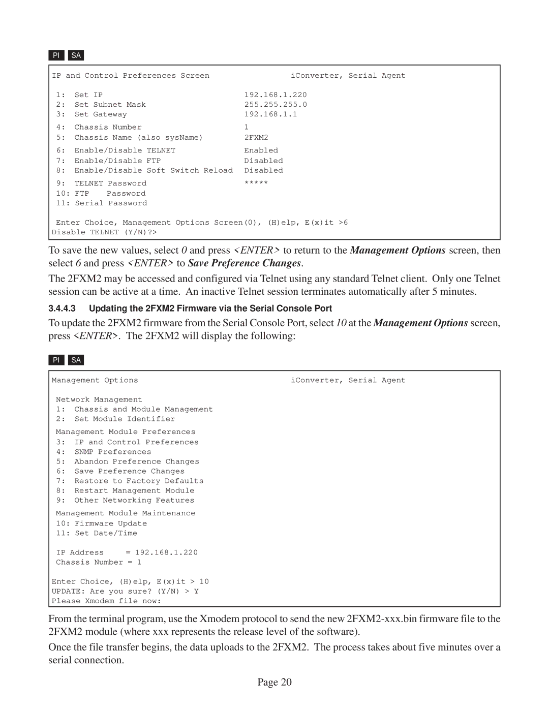 Omnitron Systems Technology user manual Updating the 2FXM2 Firmware via the Serial Console Port 