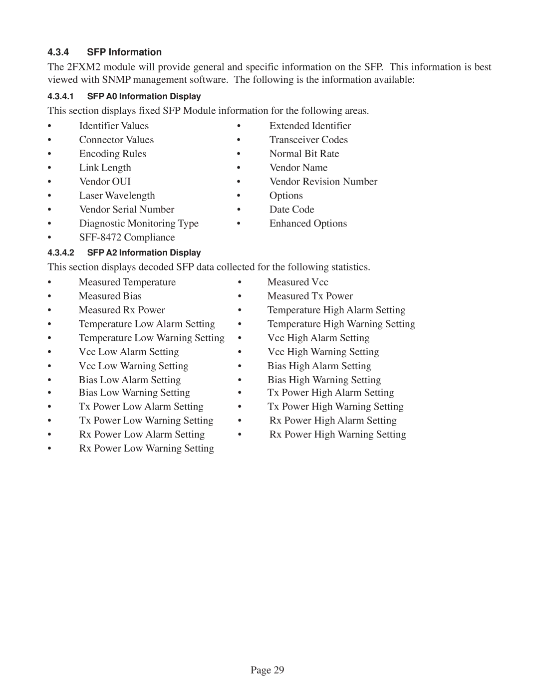 Omnitron Systems Technology 2FXM2 user manual SFP Information 