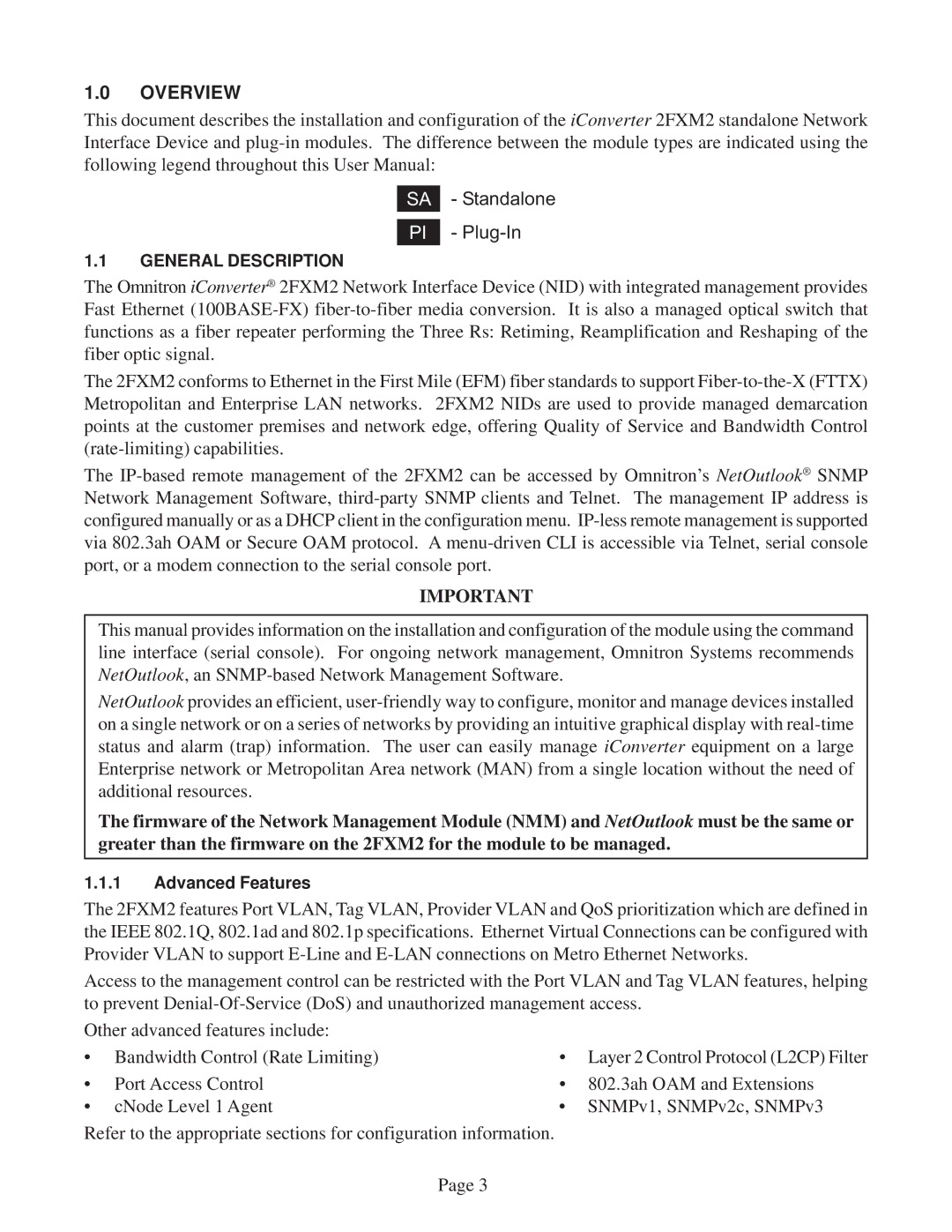 Omnitron Systems Technology 2FXM2 user manual Overview, Plug-In 