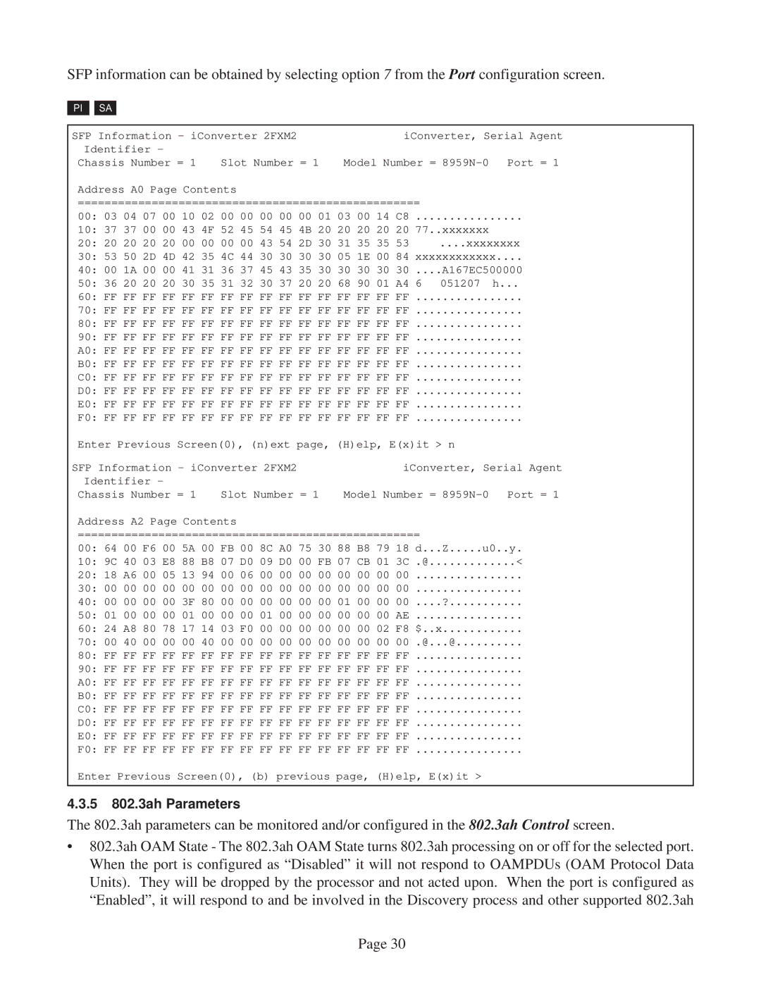 Omnitron Systems Technology 2FXM2 user manual 5 802.3ah Parameters 