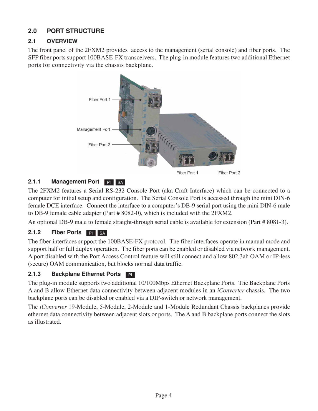 Omnitron Systems Technology 2FXM2 user manual Port Structure 