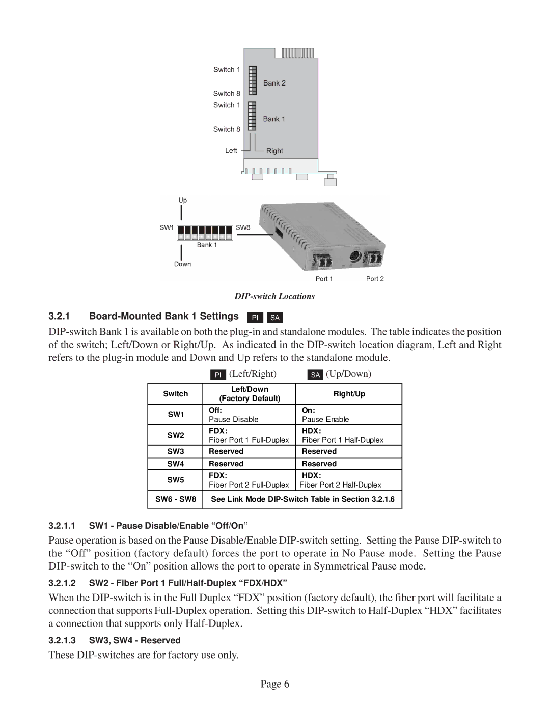 Omnitron Systems Technology 2FXM2 user manual These DIP-switches are for factory use only 