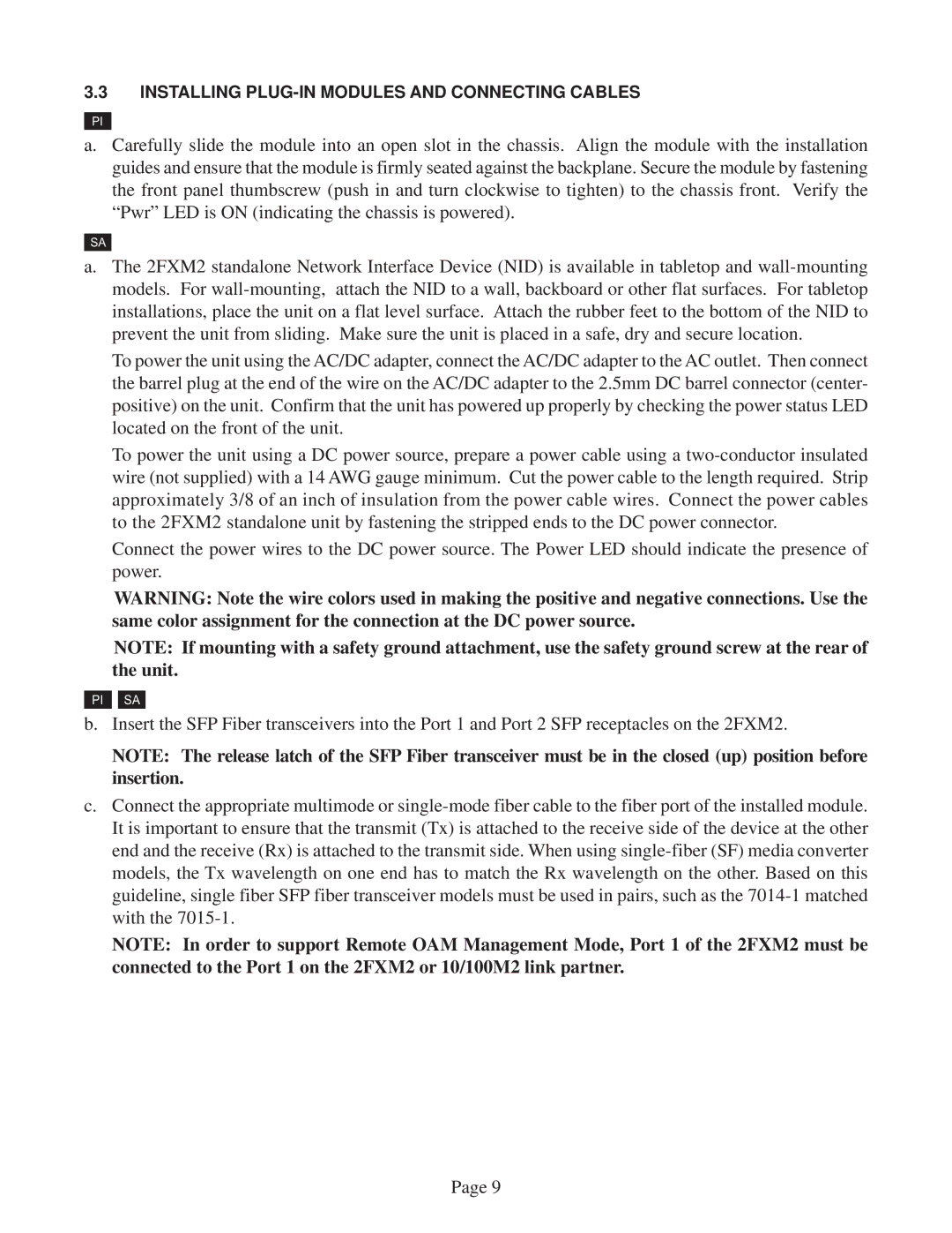 Omnitron Systems Technology 2FXM2 user manual Installing PLUG-IN Modules and Connecting Cables 