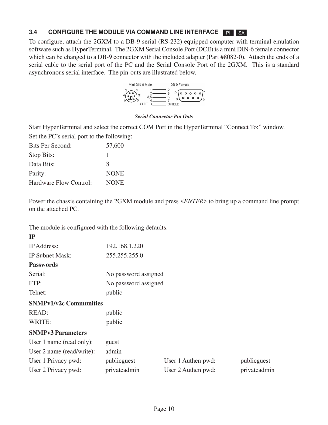 Omnitron Systems Technology 2GXM user manual Passwords 