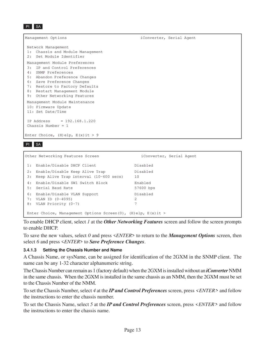 Omnitron Systems Technology 2GXM user manual Setting the Chassis Number and Name 