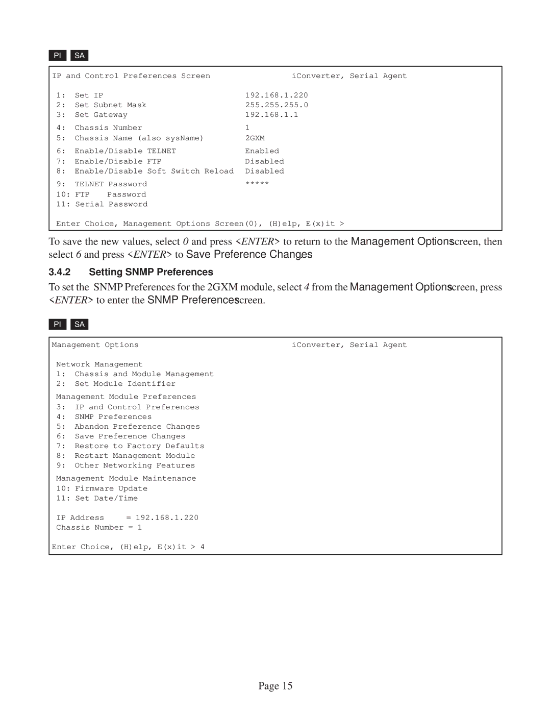 Omnitron Systems Technology 2GXM user manual Setting Snmp Preferences 