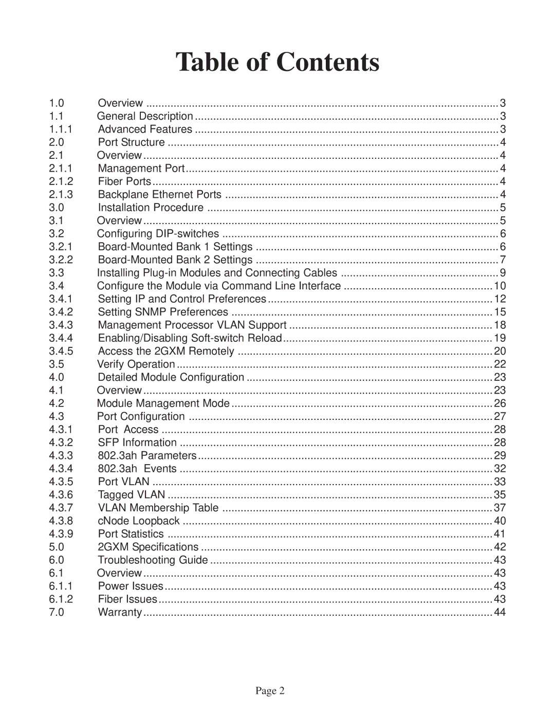 Omnitron Systems Technology 2GXM user manual Table of Contents 