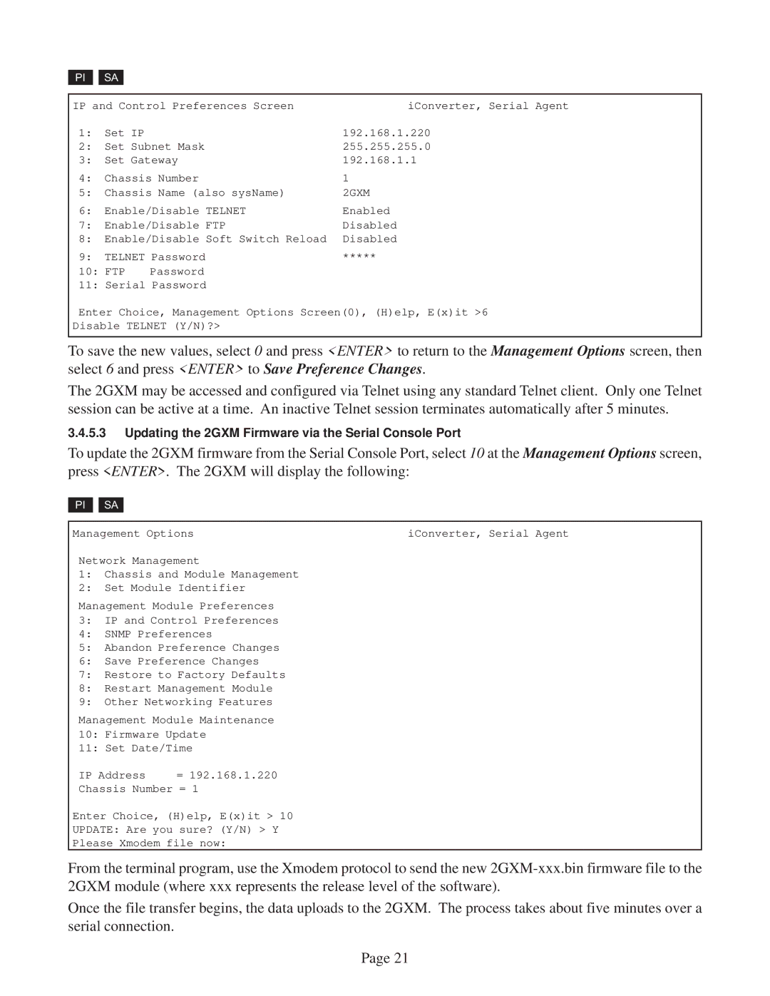 Omnitron Systems Technology user manual Updating the 2GXM Firmware via the Serial Console Port 