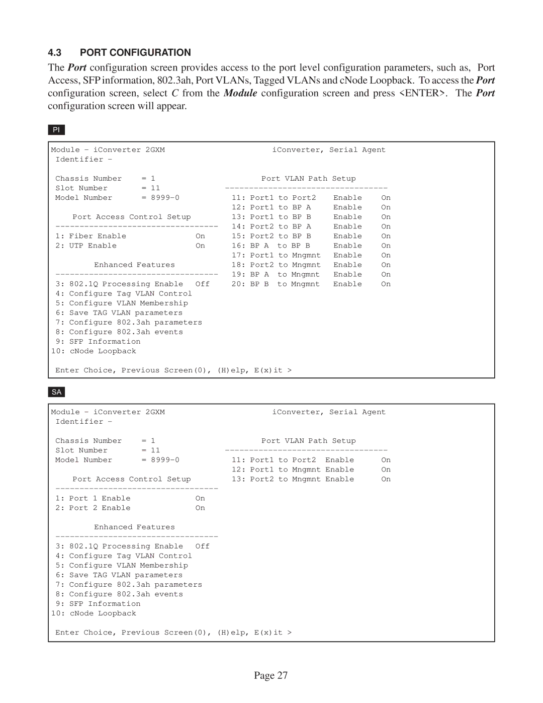 Omnitron Systems Technology 2GXM user manual Port Configuration 