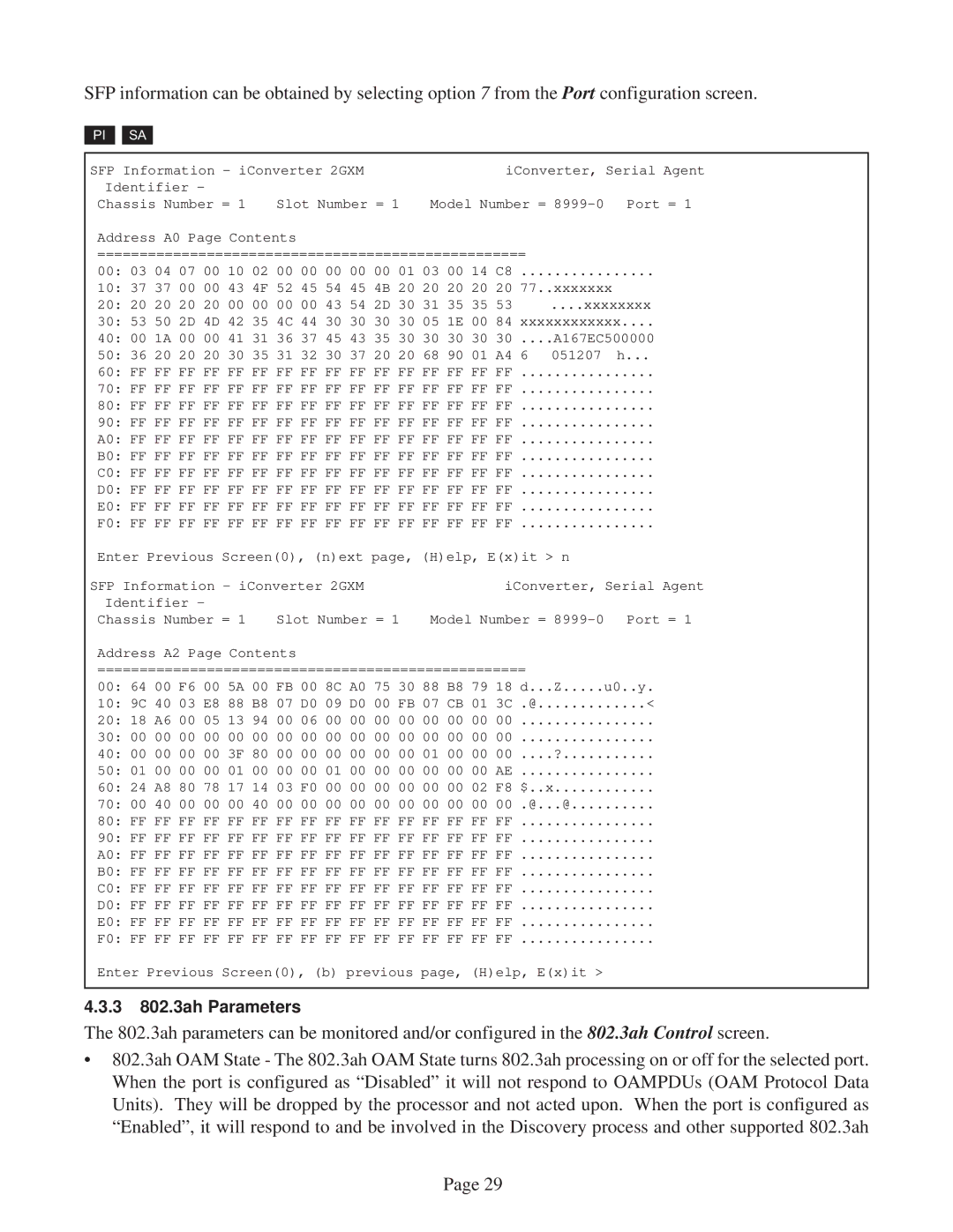 Omnitron Systems Technology 2GXM user manual 3 802.3ah Parameters 