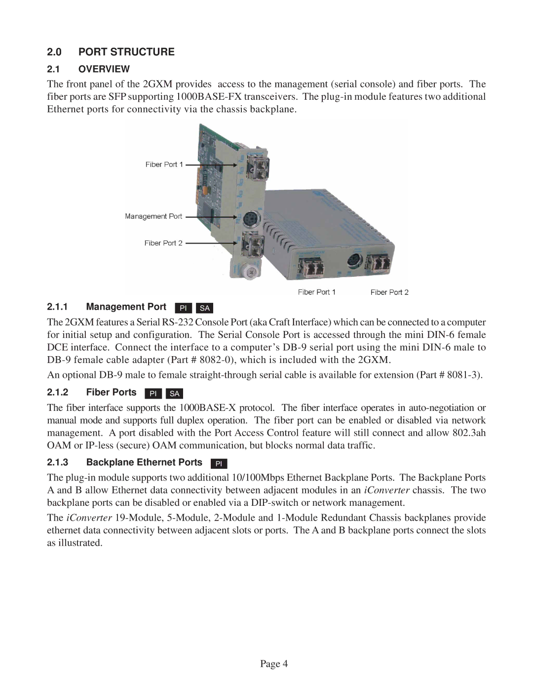 Omnitron Systems Technology 2GXM user manual Port Structure 