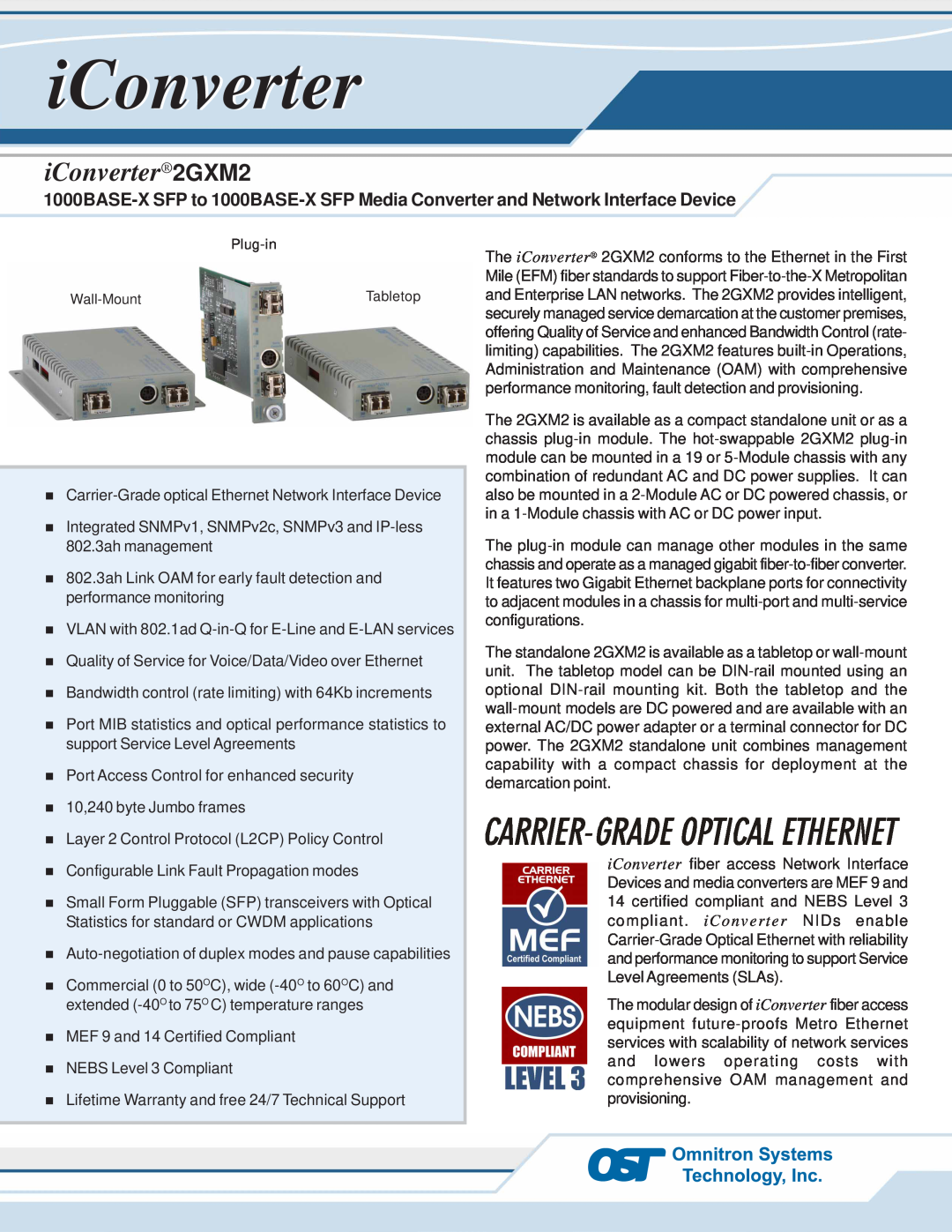 Omnitron Systems Technology warranty iConverter2GXM2 