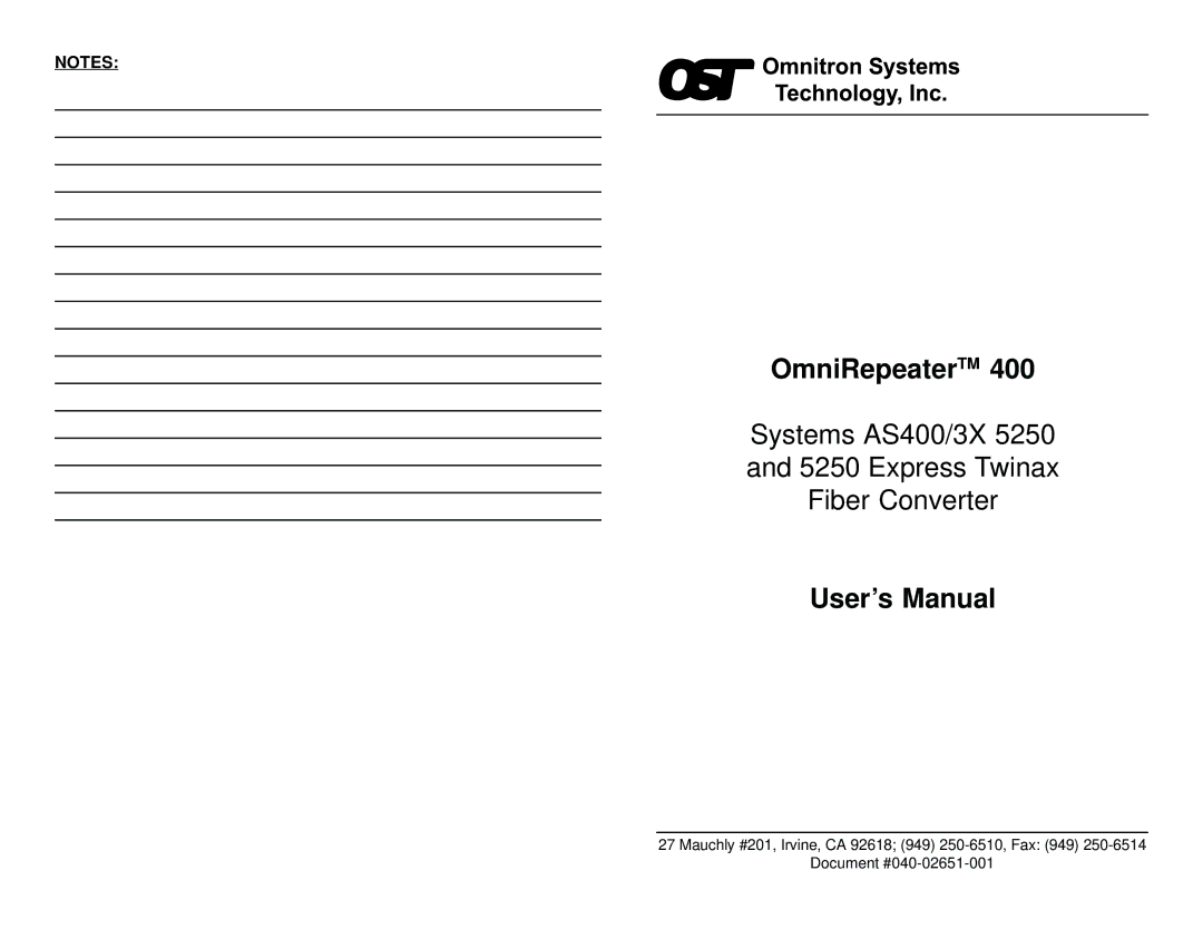 Omnitron Systems Technology 400 user manual OmniRepeaterTM 