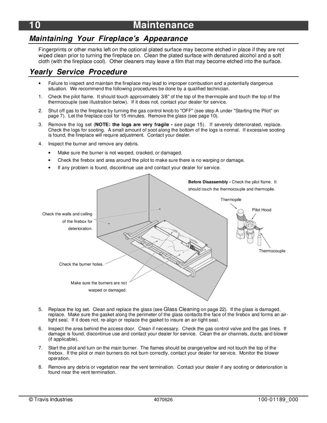 Omnitron Systems Technology 564 SS 0Maintenance, Maintaining Your Fireplaces Appearance, Yearly Service Procedure 