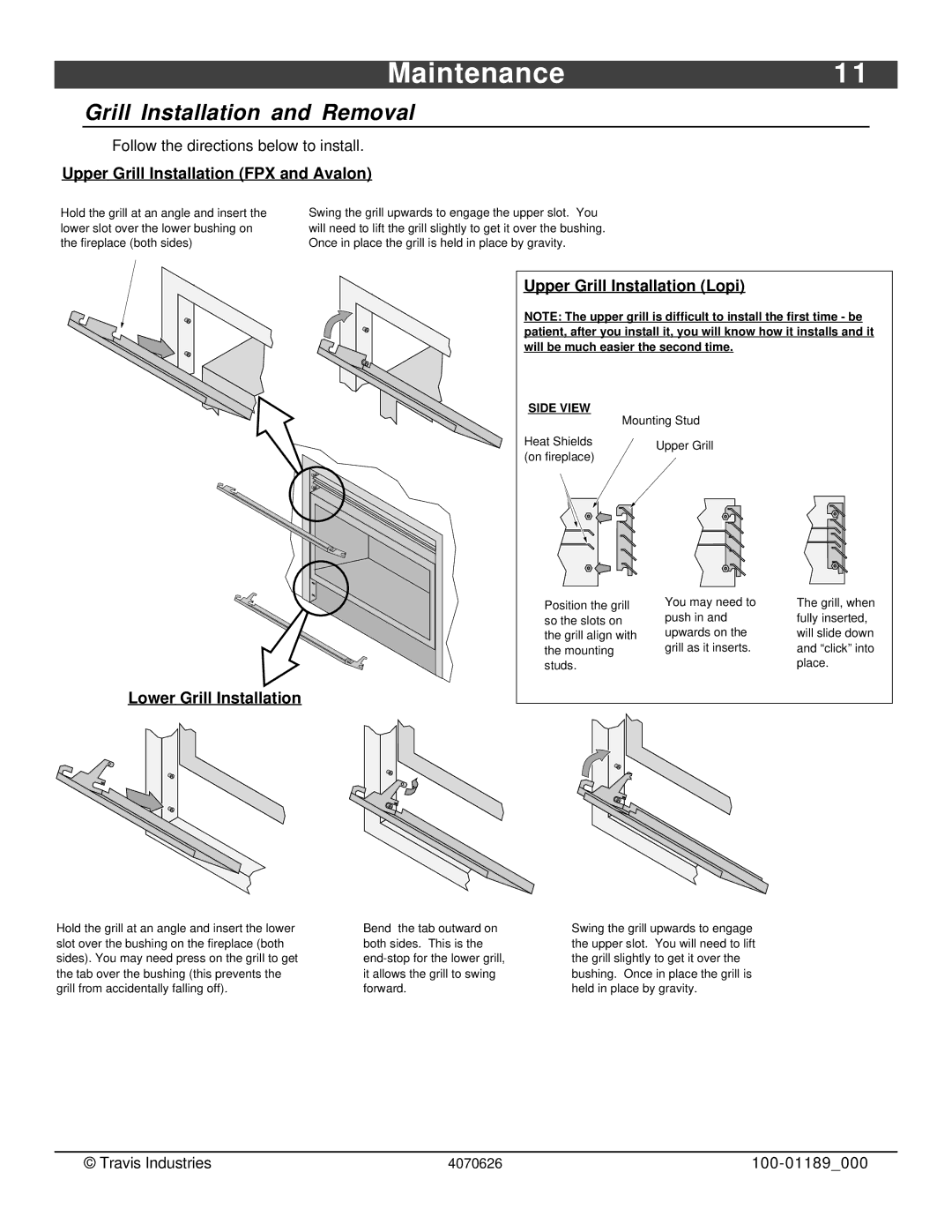 Omnitron Systems Technology 564 SS owner manual Maintenance1, Grill Installation and Removal 