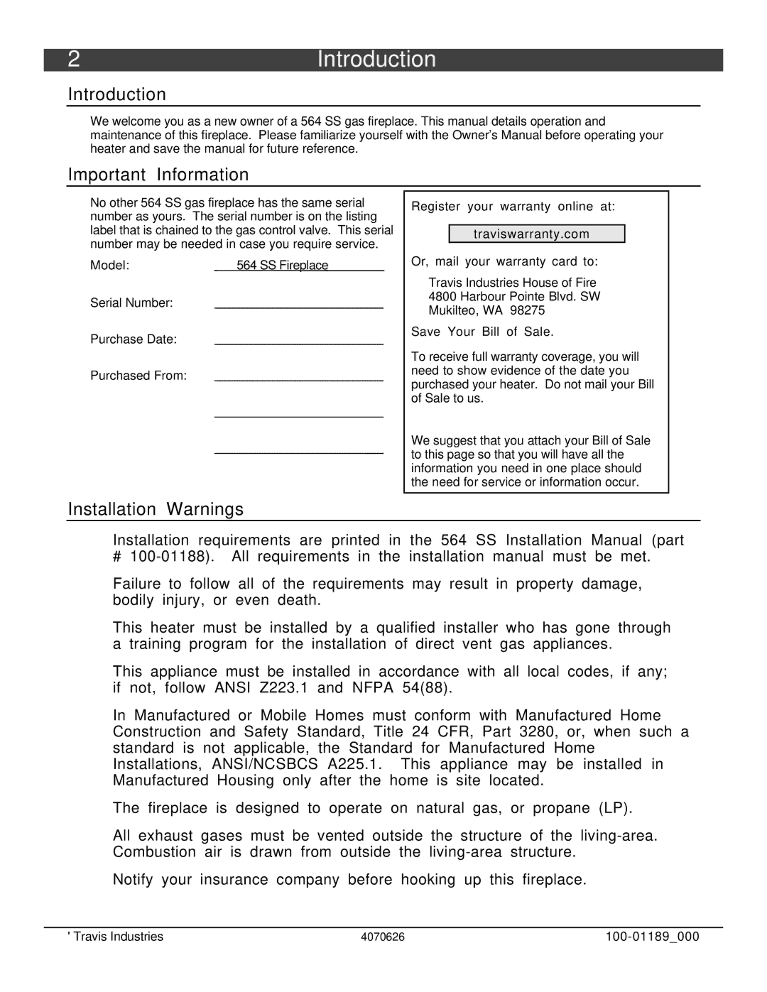 Omnitron Systems Technology 564 SS Introduction Important Information, Installation Warnings, Save Your Bill of Sale 