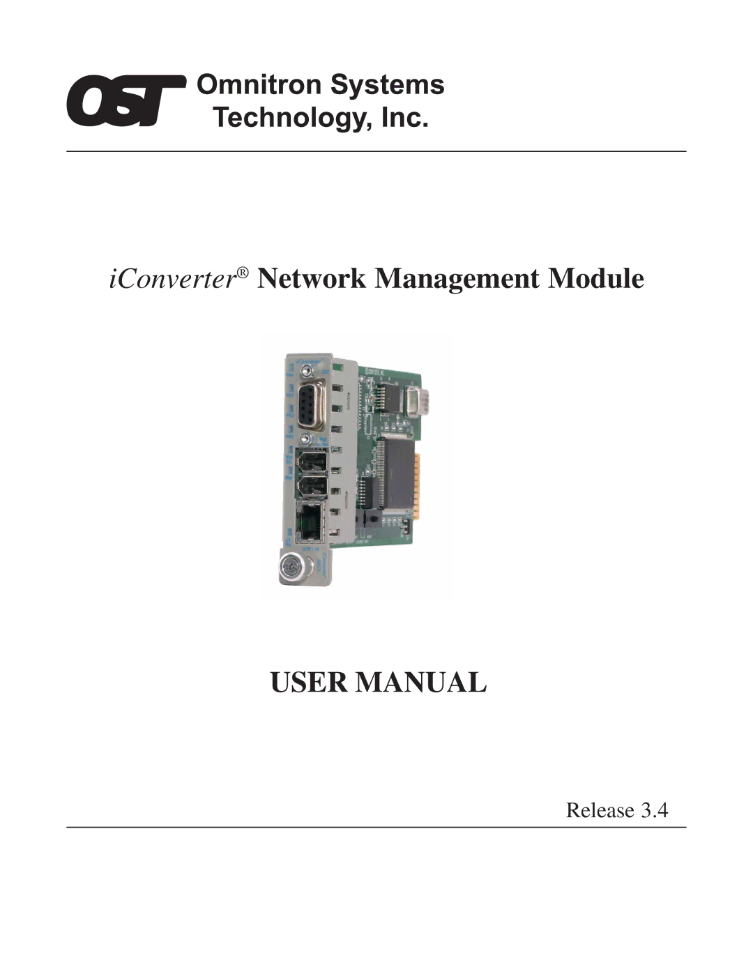 Omnitron Systems Technology 8000-0 user manual IConverter Network Management Module 