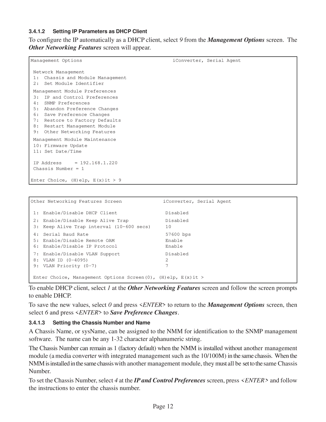 Omnitron Systems Technology 8000-0 user manual Setting IP Parameters as Dhcp Client 