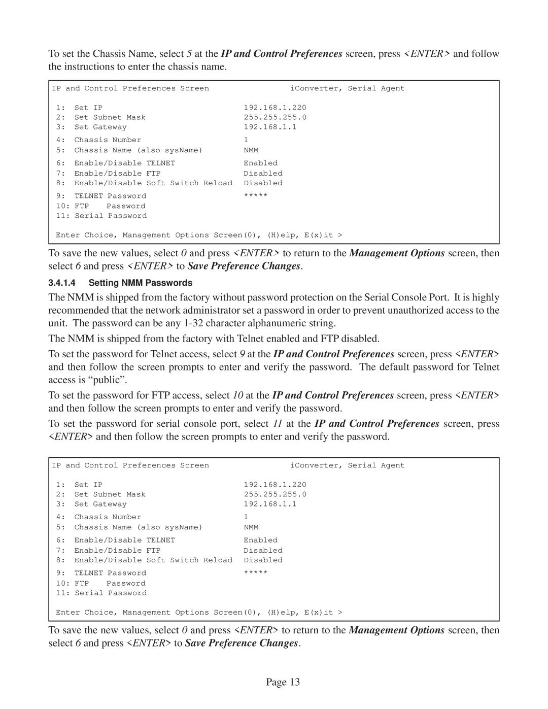 Omnitron Systems Technology 8000-0 user manual Setting NMM Passwords 