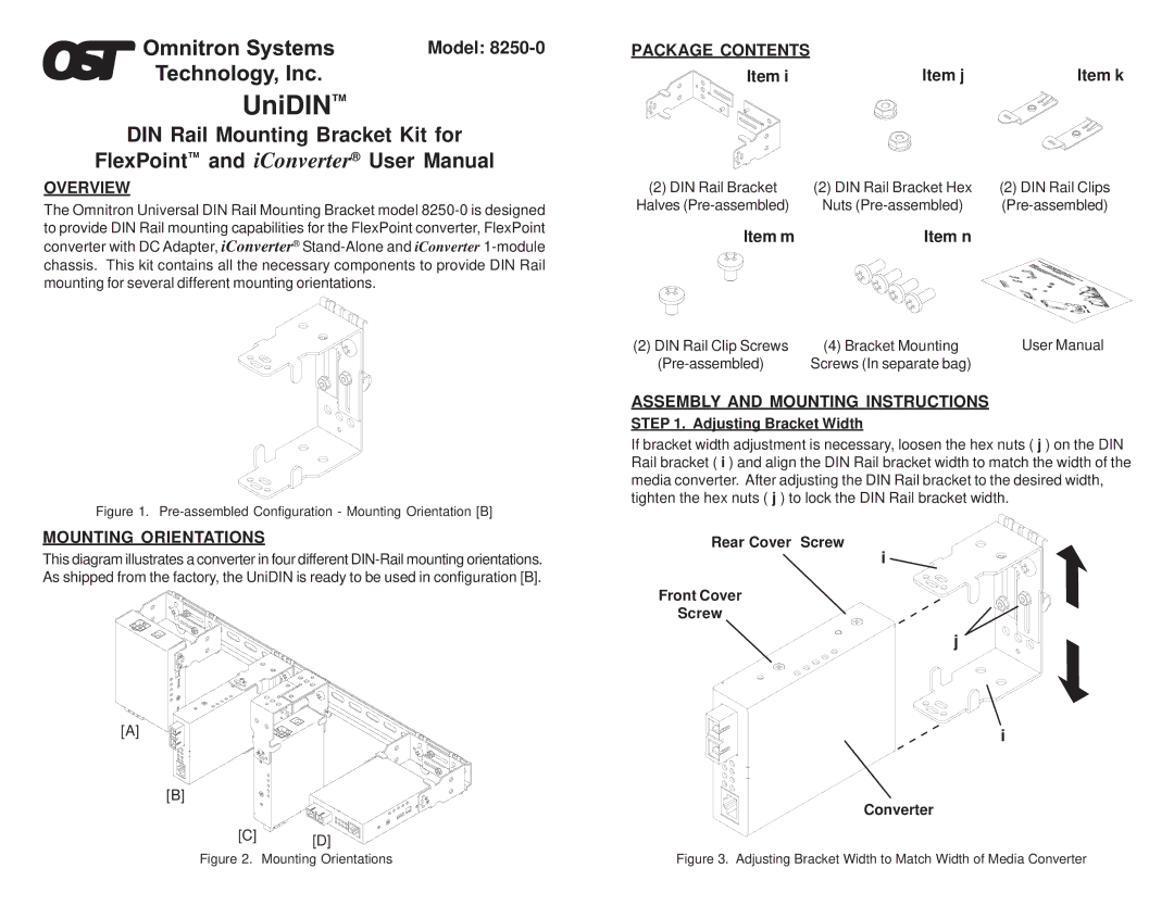 Omnitron Systems Technology 8250-0 user manual Overview, Mounting Orientations, Package Contents 