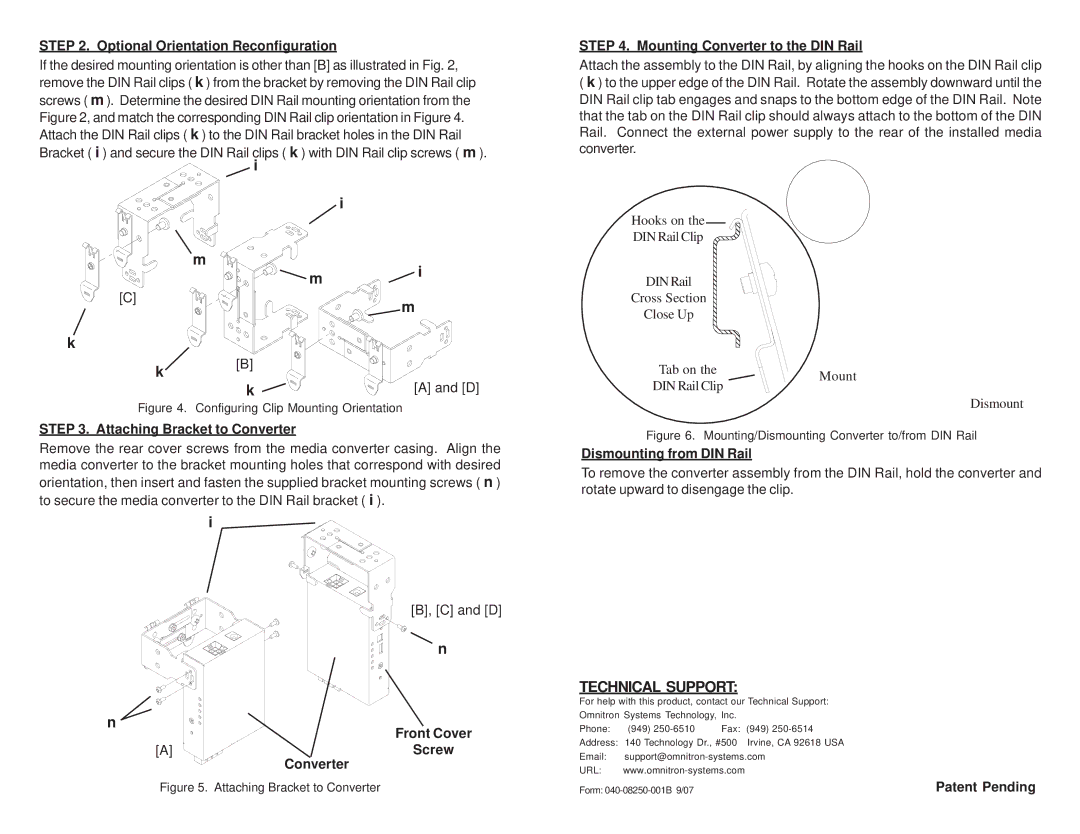 Omnitron Systems Technology 8250-0 user manual Technical Support 