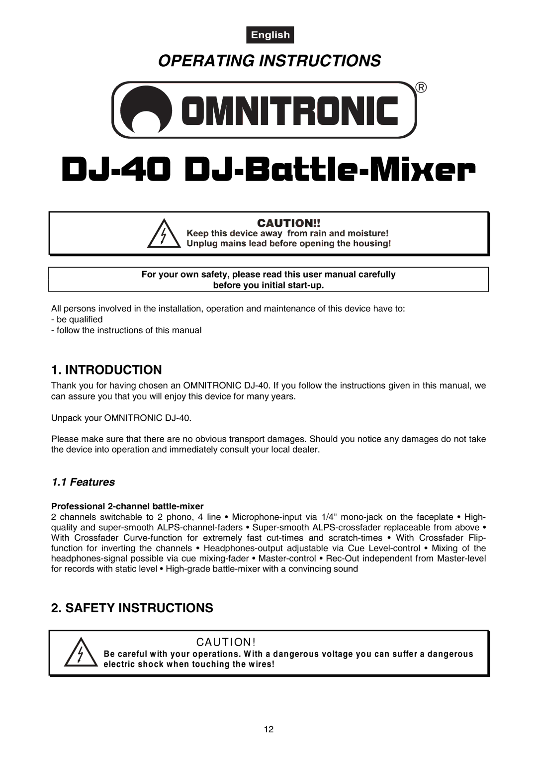 Omnitron Systems Technology DJ-40 user manual Introduction, Safety Instructions, Before you initial start-up 