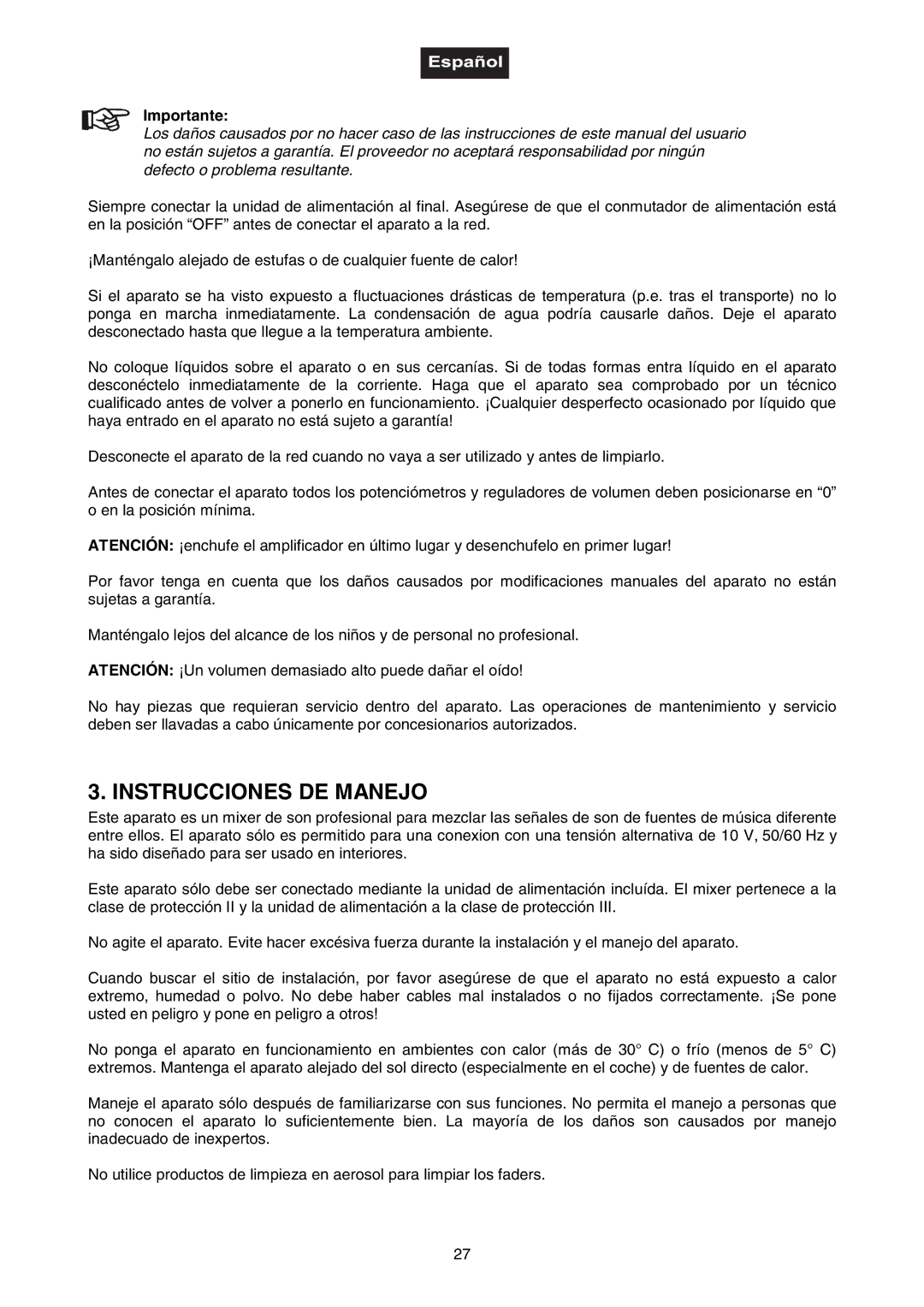 Omnitron Systems Technology DJ-40 user manual Instrucciones DE Manejo, Importante 