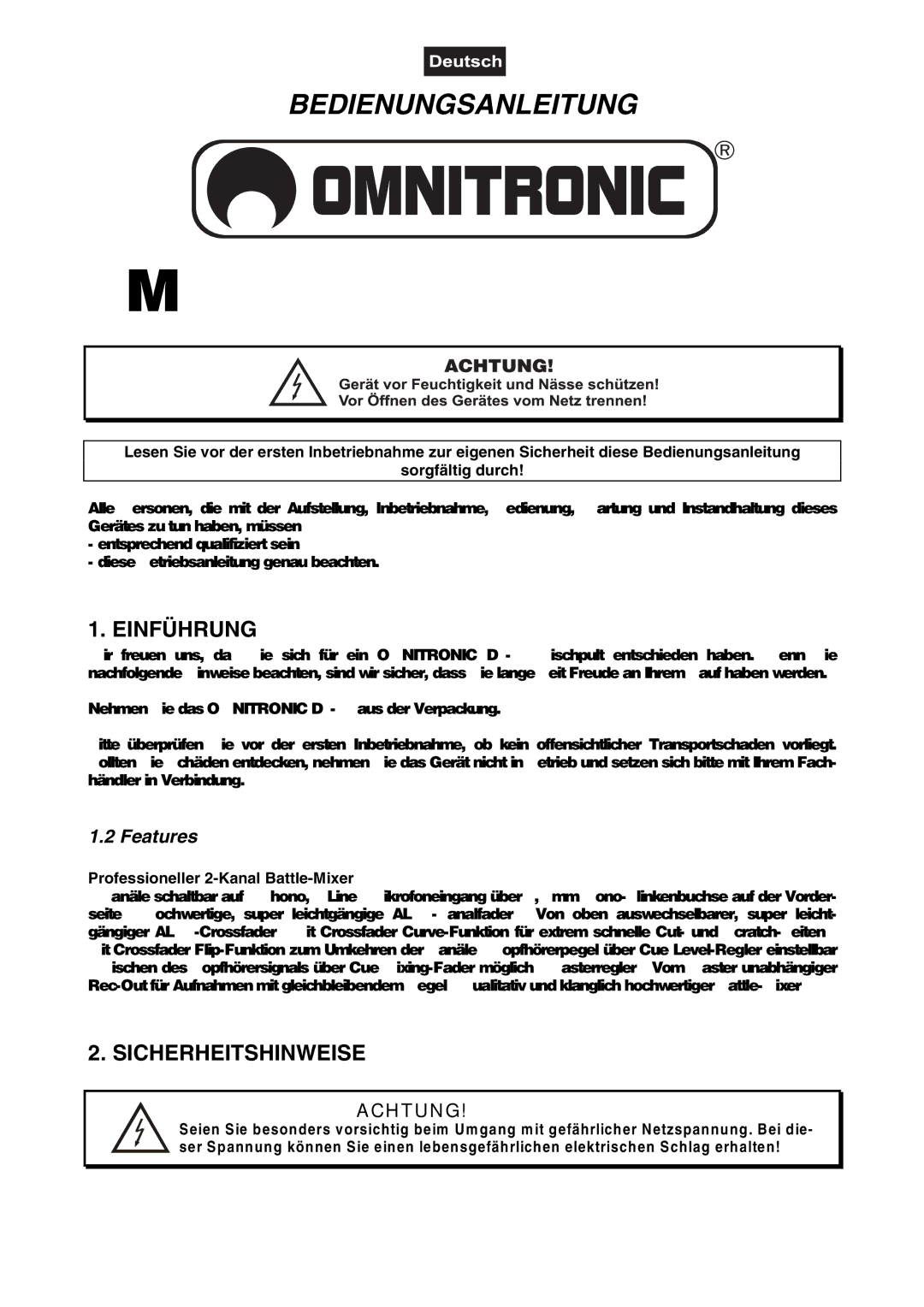 Omnitron Systems Technology DJ-40 Einführung, Sicherheitshinweise, Features, Professioneller 2-Kanal Battle-Mixer 