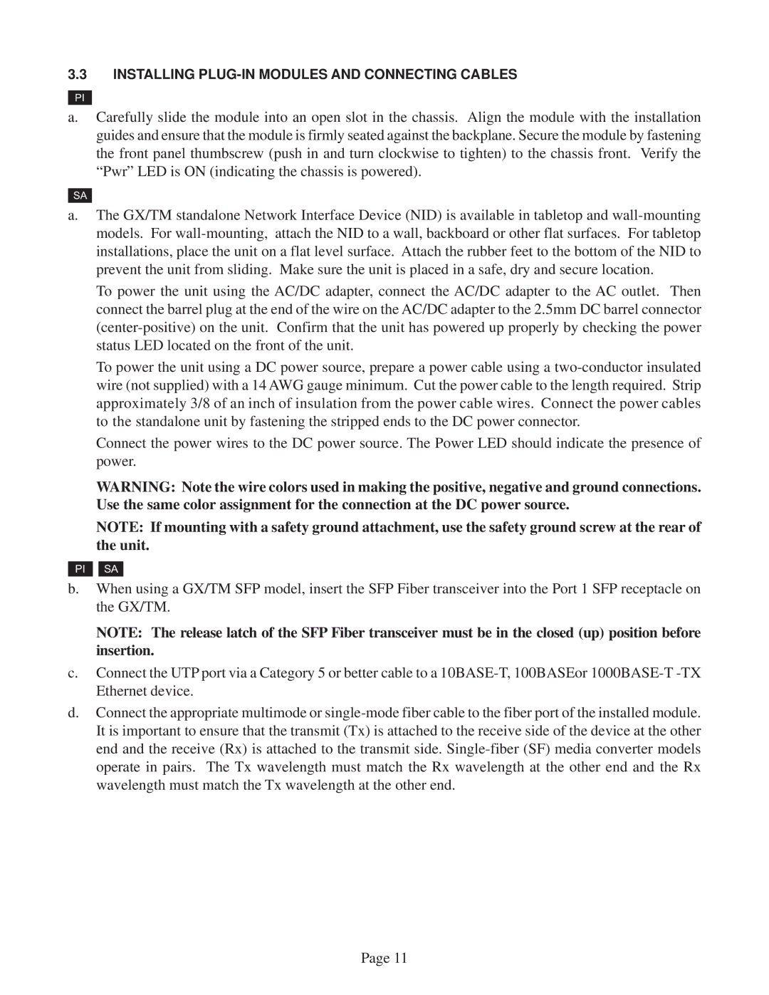 Omnitron Systems Technology GX/TM user manual Installing PLUG-IN Modules and Connecting Cables 