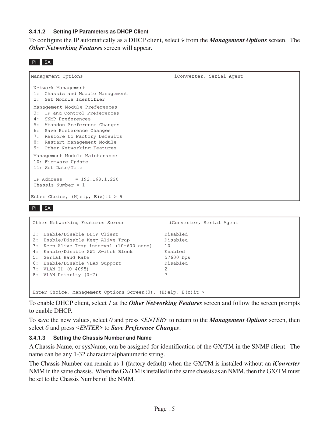 Omnitron Systems Technology GX/TM user manual Setting IP Parameters as Dhcp Client 