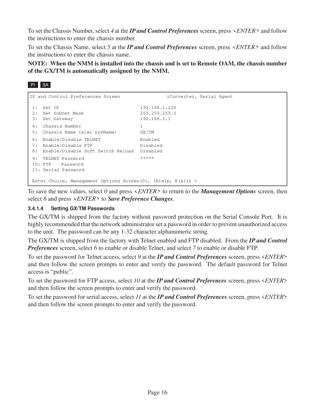 Omnitron Systems Technology user manual Setting GX/TM Passwords 