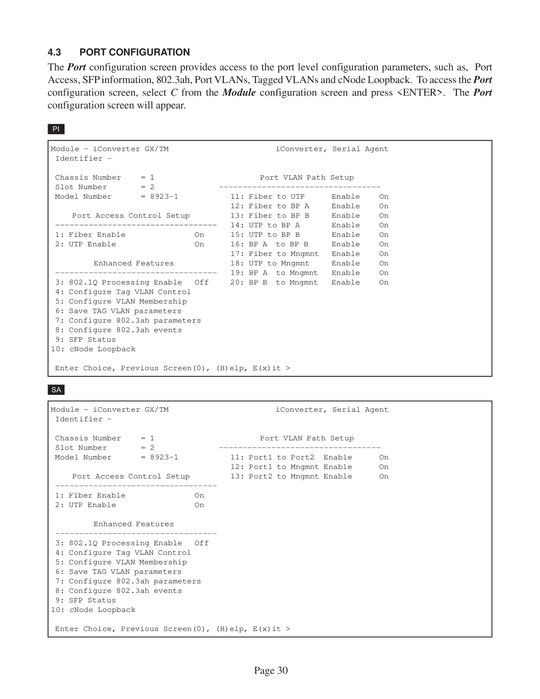 Omnitron Systems Technology GX/TM user manual Port Configuration 