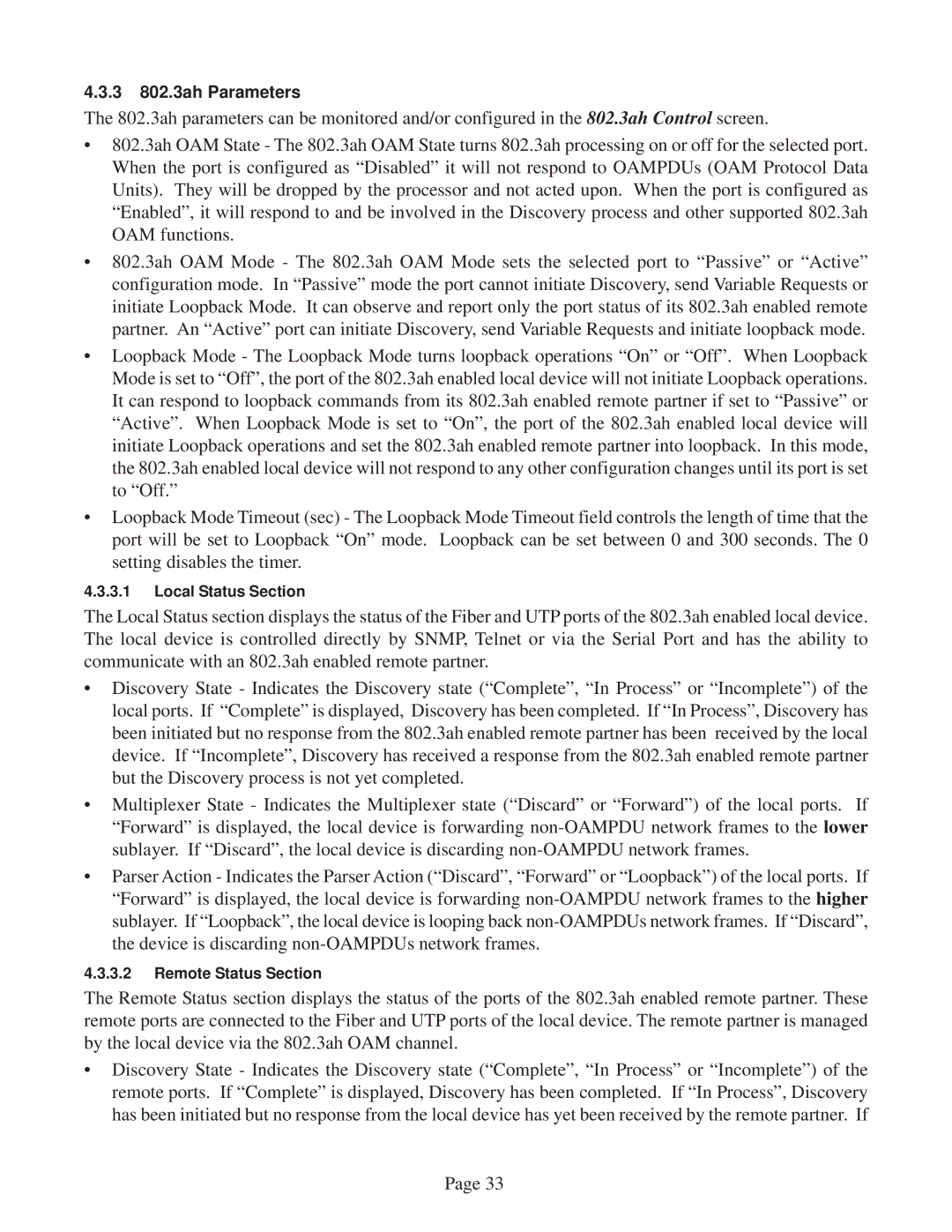 Omnitron Systems Technology GX/TM user manual 3 802.3ah Parameters 