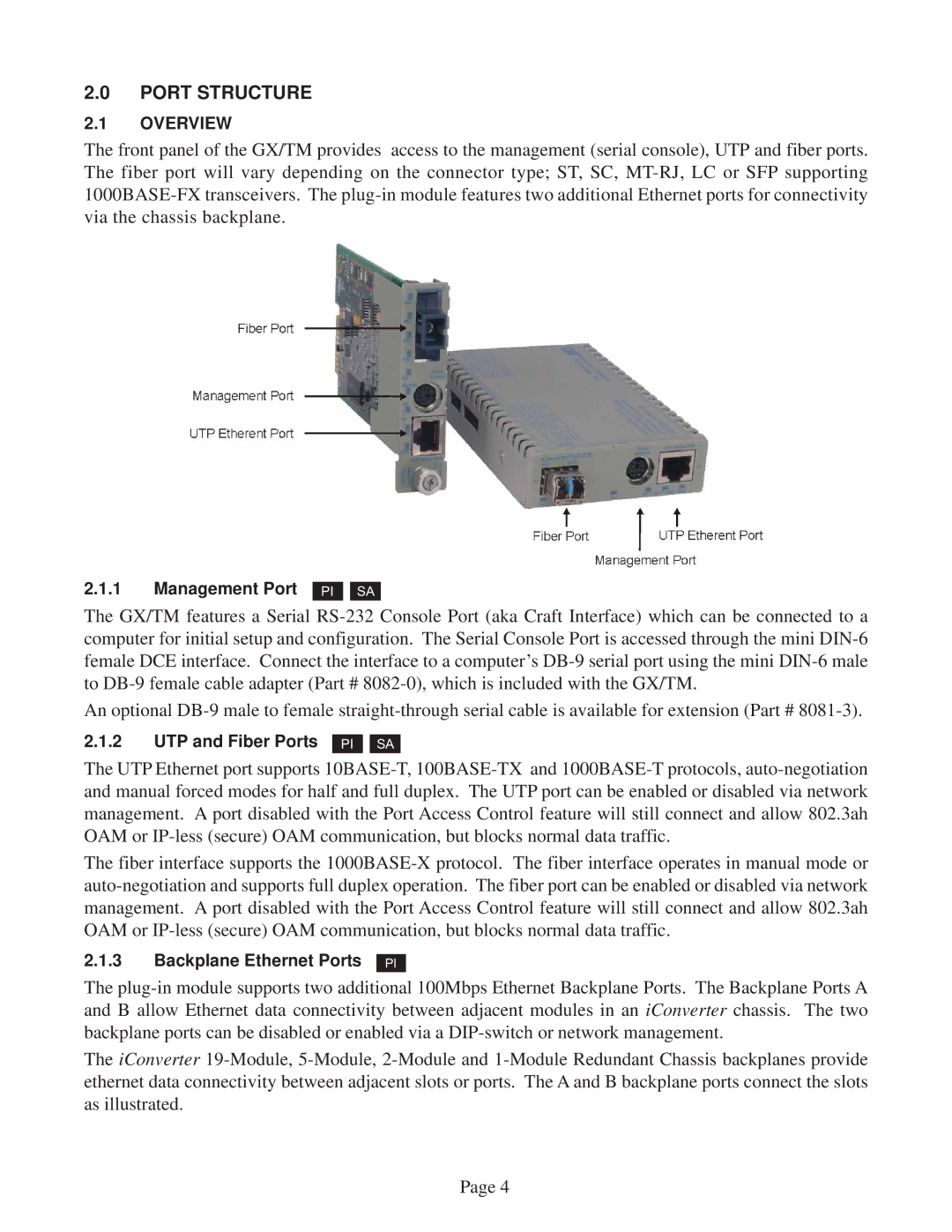 Omnitron Systems Technology GX/TM user manual Port Structure 