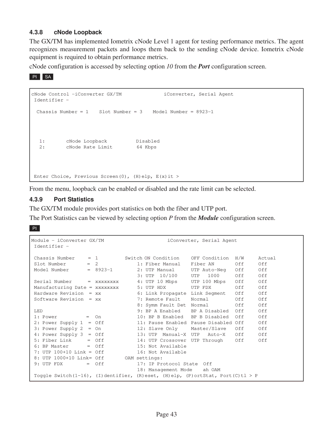 Omnitron Systems Technology GX/TM user manual CNode Loopback 