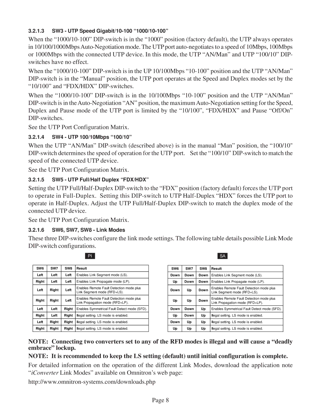 Omnitron Systems Technology GX/TM user manual 1.3 SW3 UTP Speed Gigabit/10-100 1000/10-100 