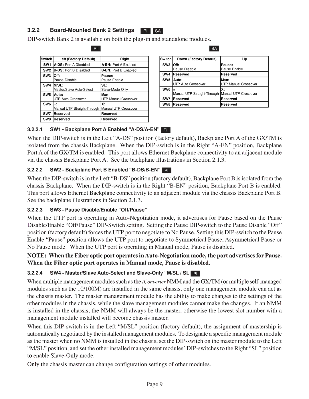 Omnitron Systems Technology GX/TM user manual Board-Mounted Bank 2 Settings 