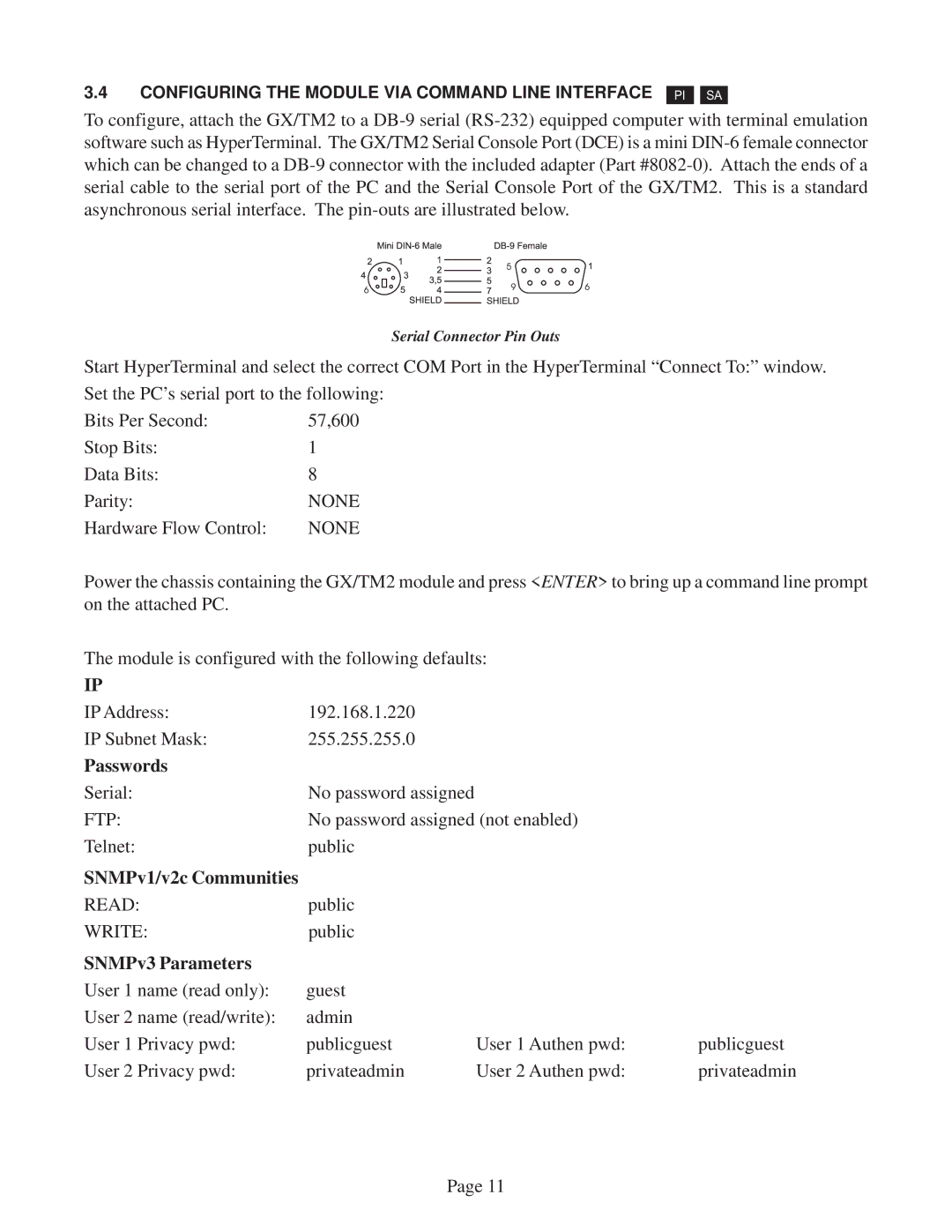 Omnitron Systems Technology GX/TM2 user manual Passwords 