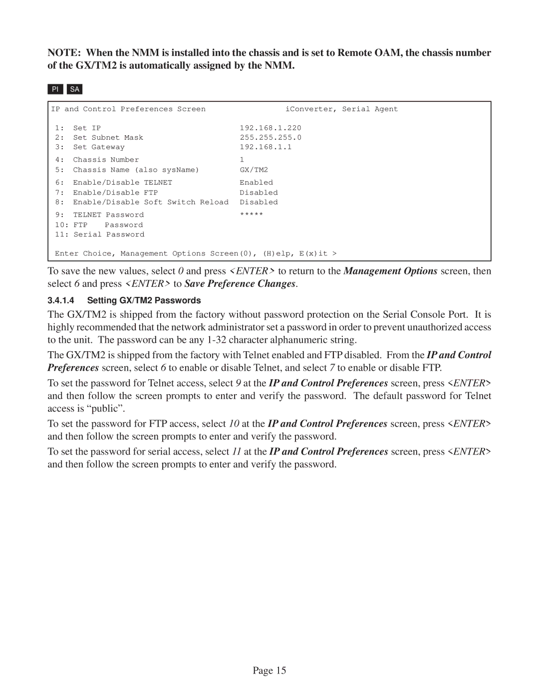 Omnitron Systems Technology user manual Setting GX/TM2 Passwords 