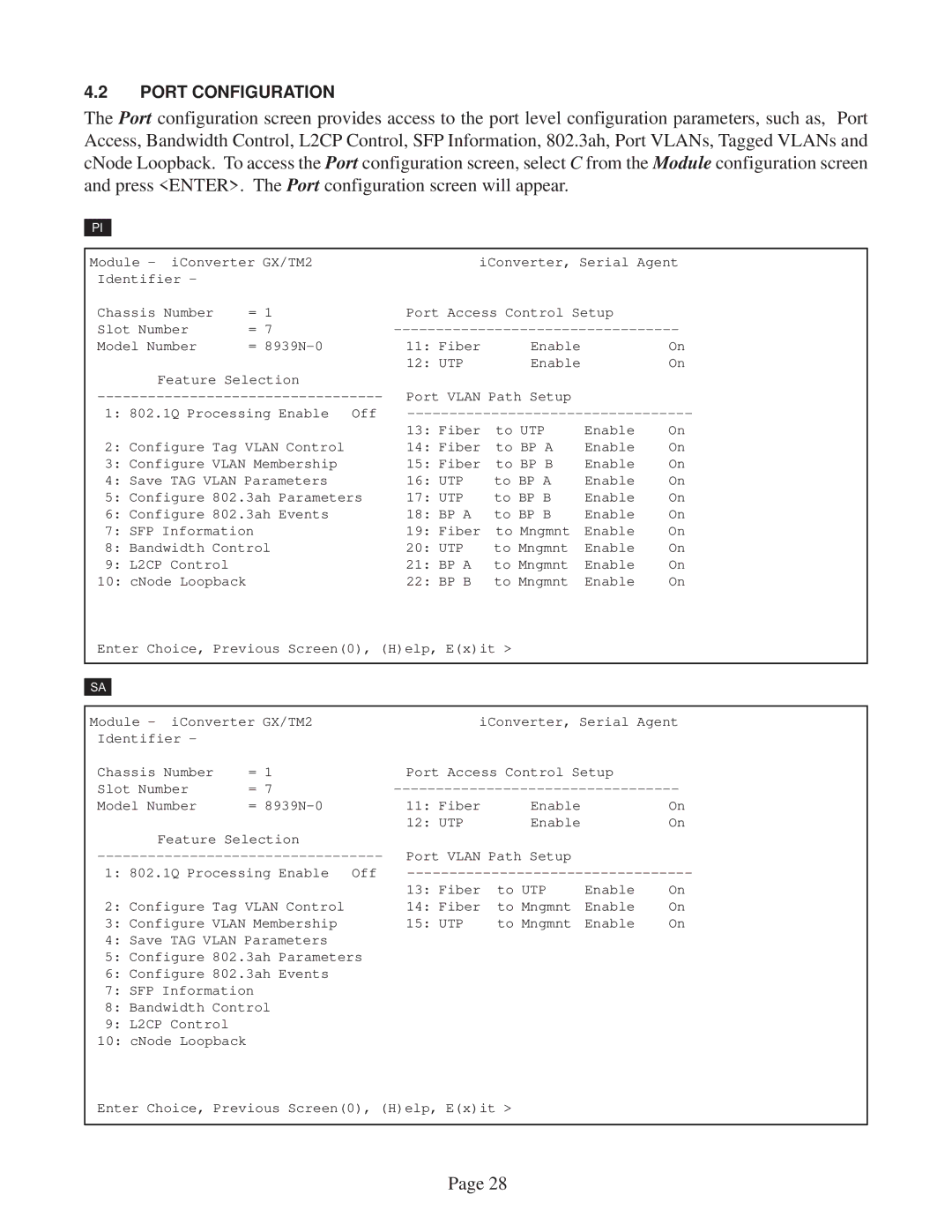 Omnitron Systems Technology GX/TM2 user manual Port Configuration 