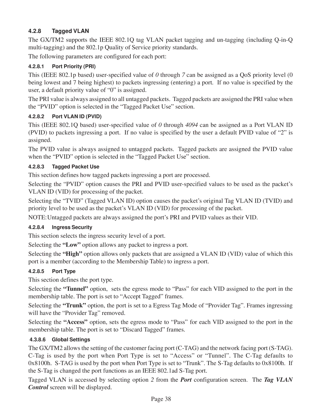 Omnitron Systems Technology GX/TM2 user manual Tagged Vlan 