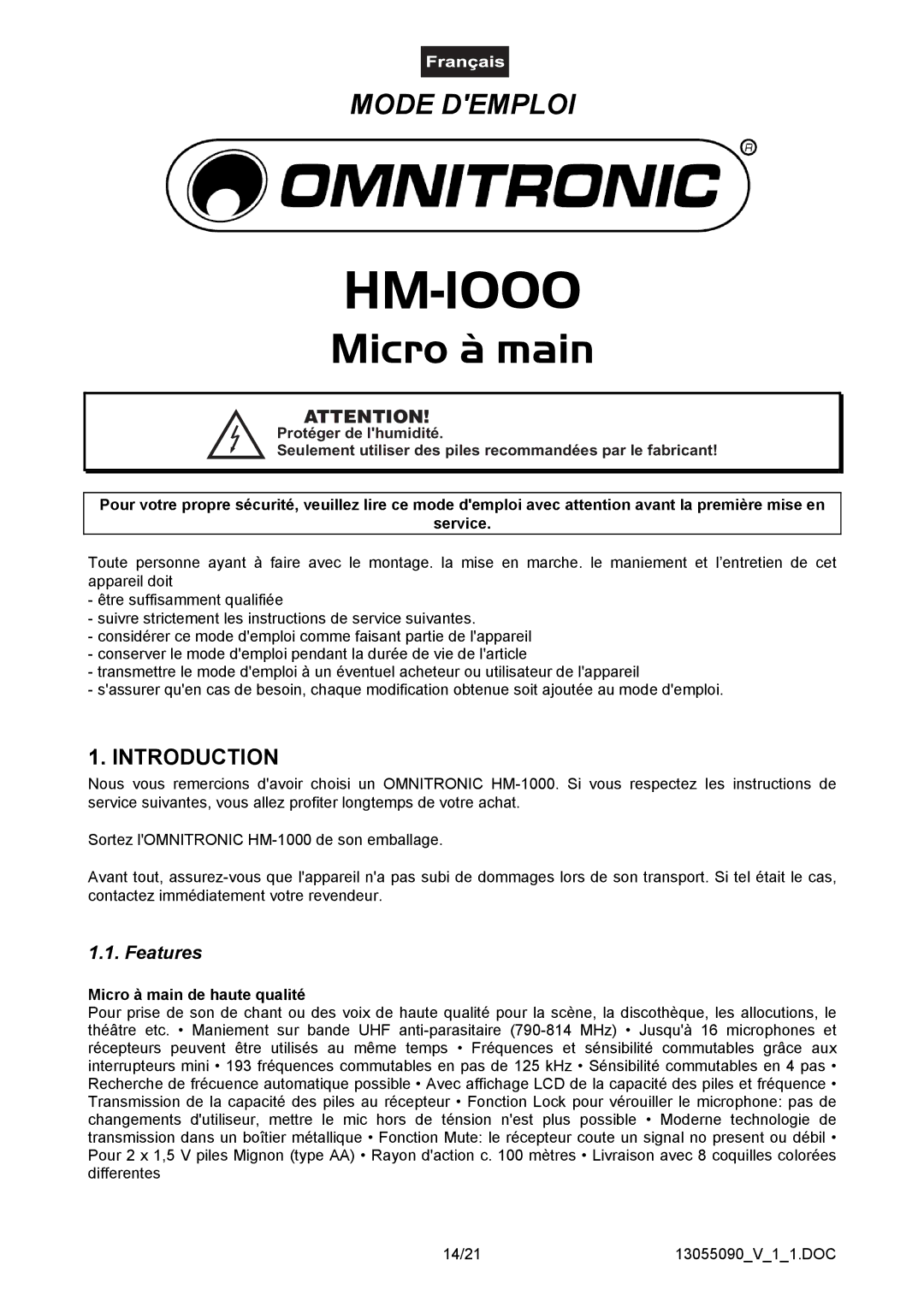 Omnitron Systems Technology HM-1000 user manual Micro à main de haute qualité 