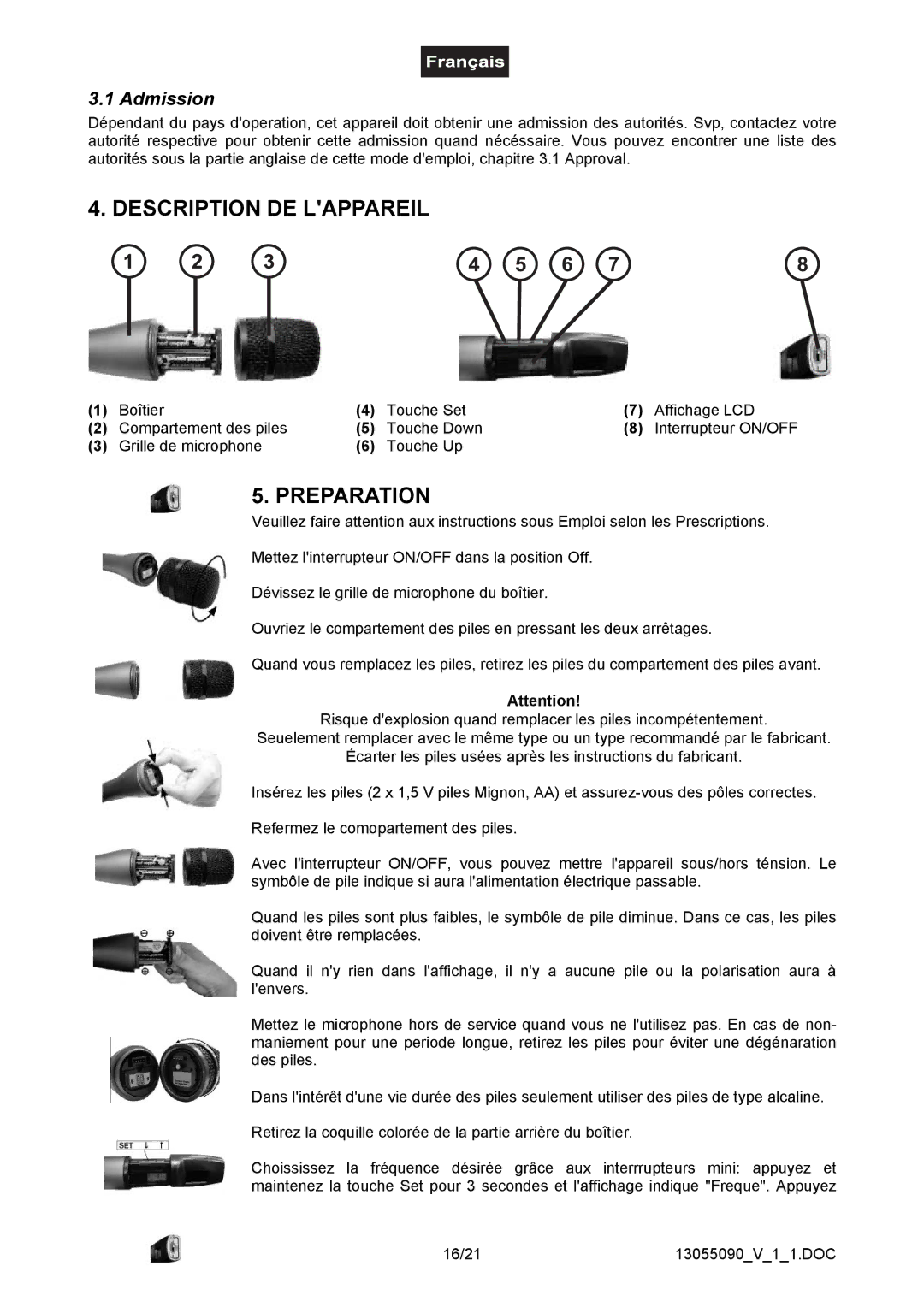 Omnitron Systems Technology HM-1000 user manual Description DE Lappareil, Preparation, Admission 